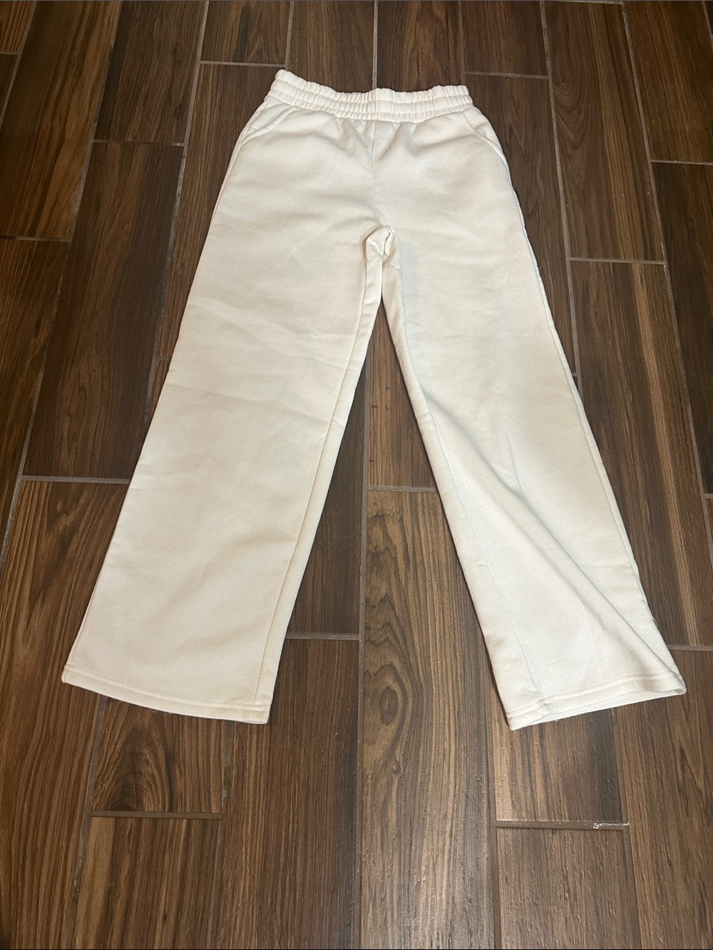 Women's Cream Pull-On Track Pants with Elastic Waist